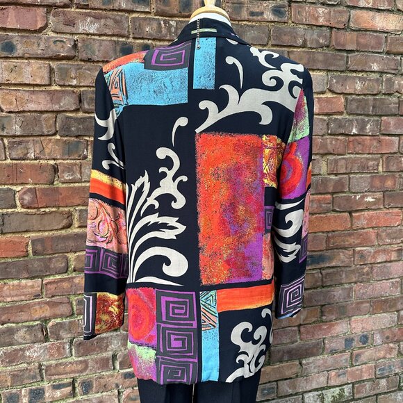 Vtg 90s Dorothy Schoelen Platinum Vivid Abstract 3 Piece Pant Suit Set Sz SM - Picture 3 of 10